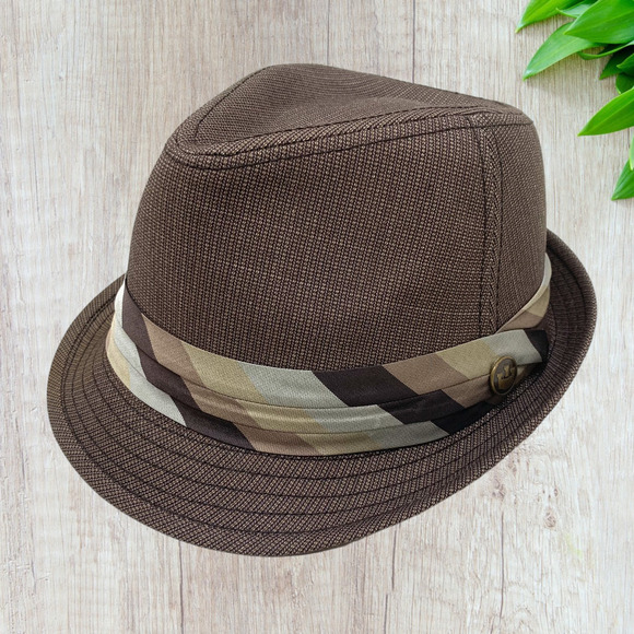 Goorin Bros Brothers Brown Striped Band Fedora Sz L Gangster Hat Trilby 100-3115 - Picture 1 of 8